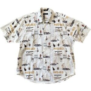 Vintage Nautica Men Shirt All Over Print Sailing Boat Button USA Size XXL